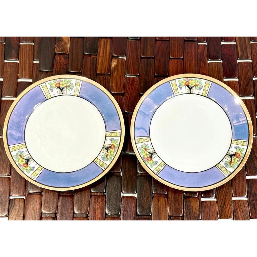 Set of 2 Vintage Noritake Art Deco Hand Painted Salad Plates Morimura Japan 1920